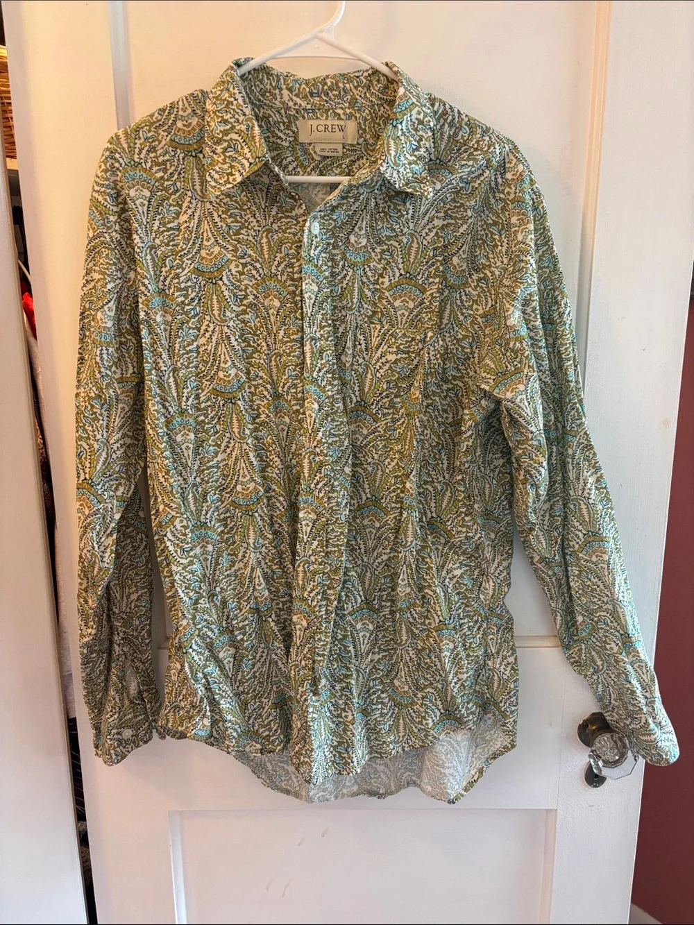 J. Crew Men’s Green Paisley-Print Button-Down Shirt